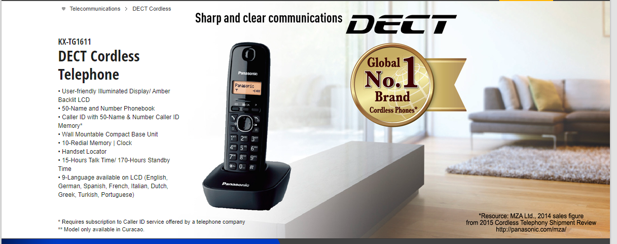 WIRELESS DECT PHONE PANASONIC KX-TG1611 SPH - IDENTIFICATION CALLS- 50  MEMORIES - LCD DISPLAY - POSSIBILITY INSTALLATION ..